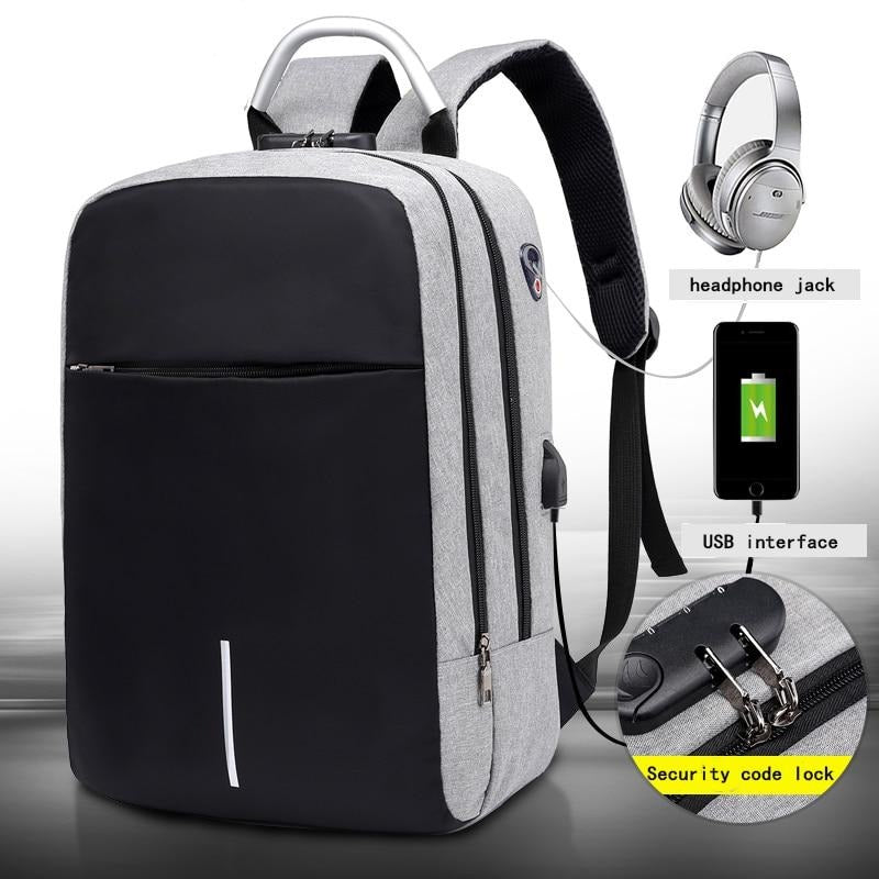 Unisex batoh na notebook proti krádeži s USB nabíjením a skrytými zipy