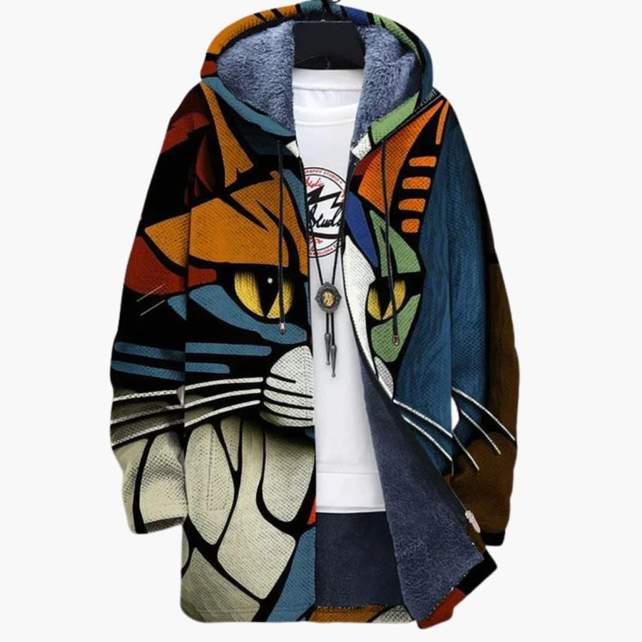 Unisex mikina s kapucí na zip s motivem kočky