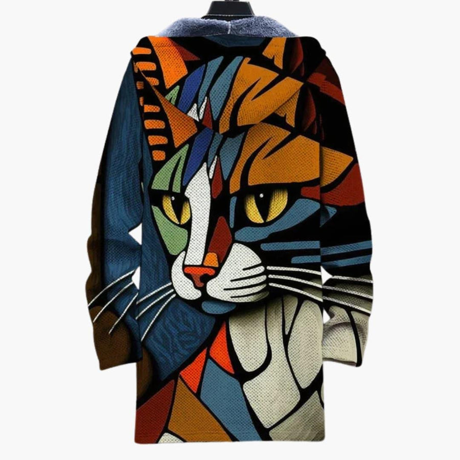 Unisex mikina s kapucí na zip s motivem kočky
