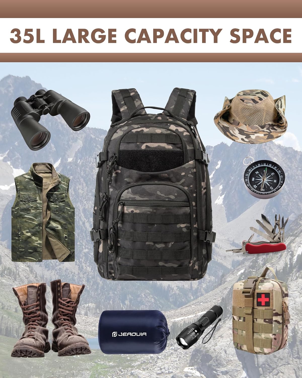 Unisex taktický batoh 35L - systém Molle a kapsa na notebook