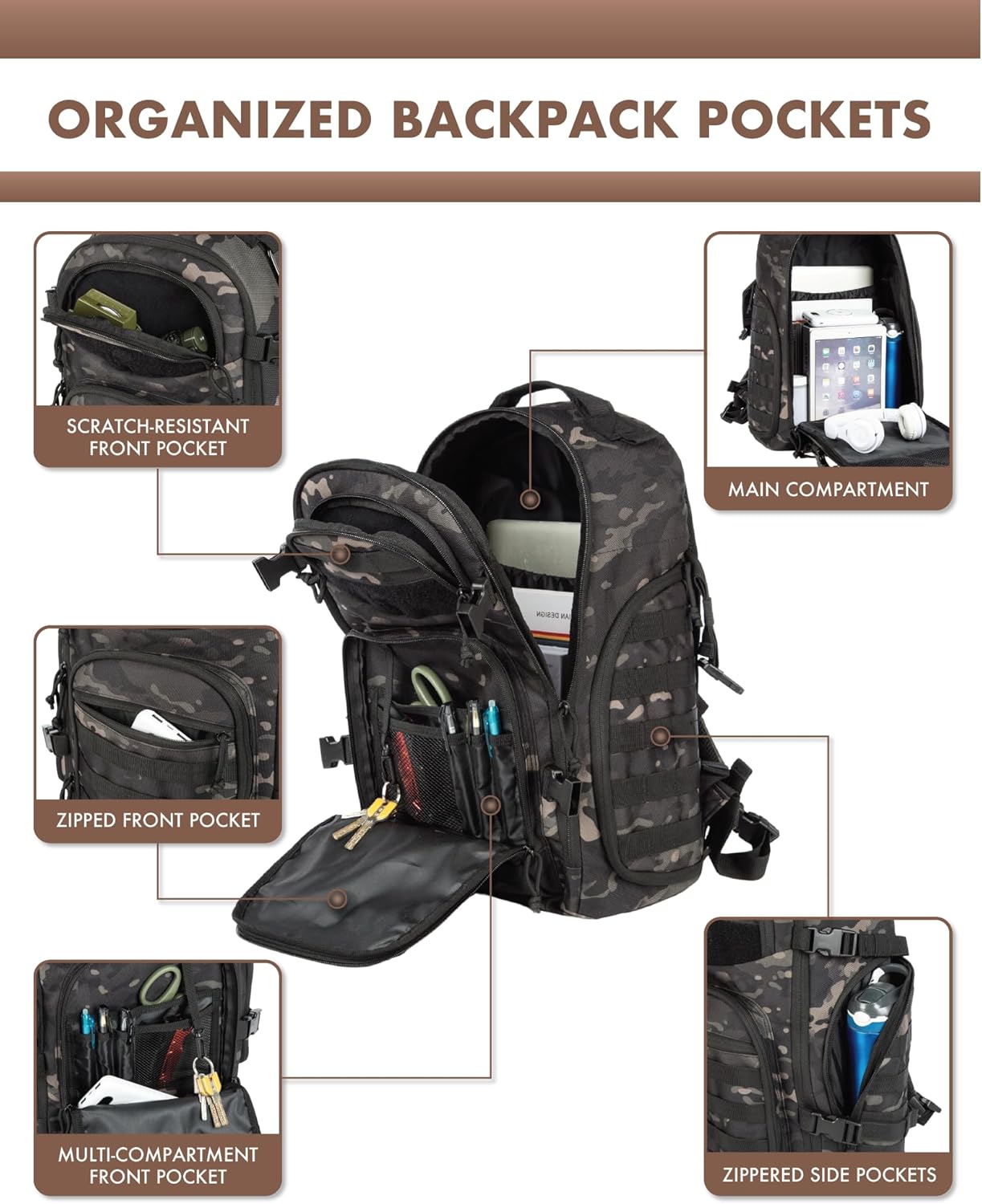 Unisex taktický batoh 35L - systém Molle a kapsa na notebook