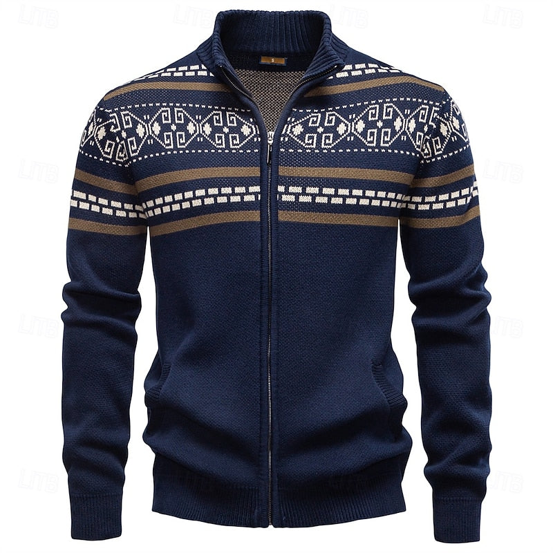 Vánoční propínací svetr na zip se vzorem Fair Isle