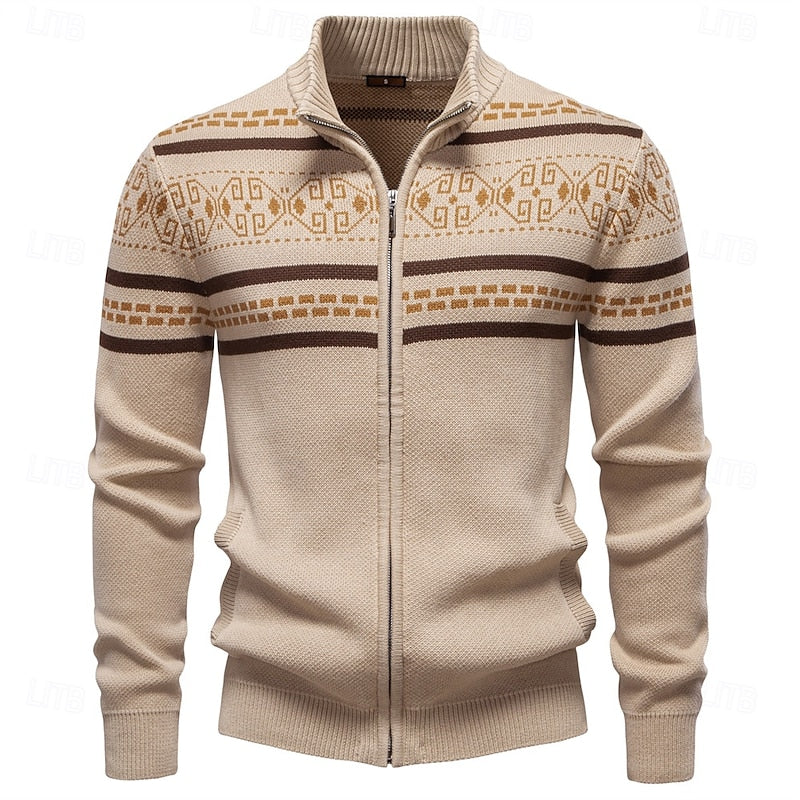 Vánoční propínací svetr na zip se vzorem Fair Isle