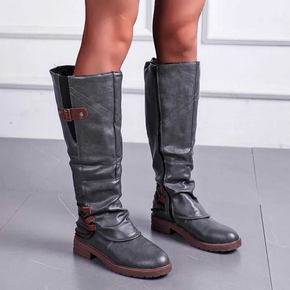 Vintage kožené kozačky na zip – Módní a pohodlné