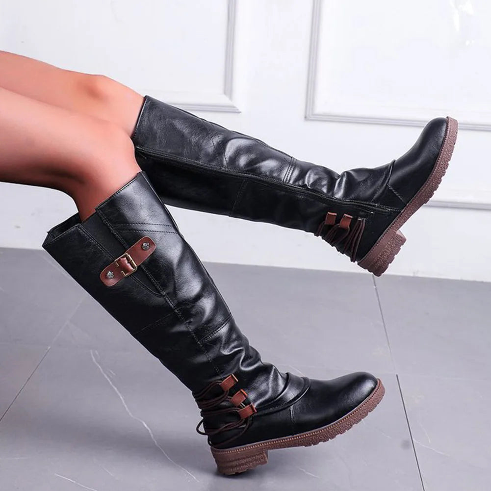 Vintage kožené kozačky na zip – Módní a pohodlné